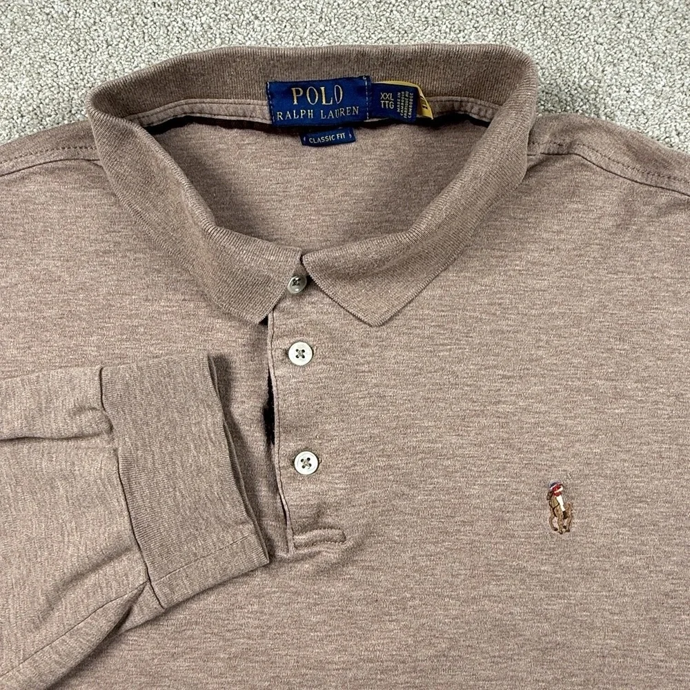 Polo Ralph Lauren Men's XXL Classic Fit Soft L/S‎ Polo Shirt Tan Flesh Pony